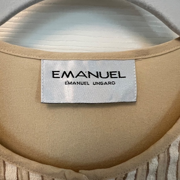 Emanuel Ungaro Silk Stripe Bib Tunic Blouse Cream Button Up Long Sleeve Office M - Picture 3 of 4